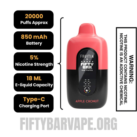 Apple Cronut Fruitia X Fifty Bar 20K Disposable Vape Specifications Apple Cronut Fruitia X Fifty Bar 20K Disposable Vape Specifications