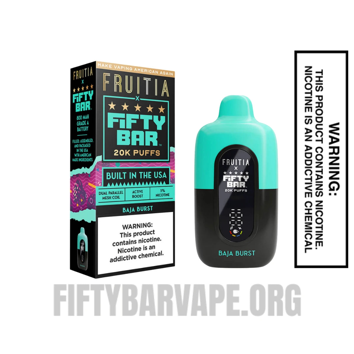 Baja Burst Fruitia X Fifty Bar 20K Vape With Package Box Baja Burst Fruitia X Fifty Bar 20K Vape With Package Box