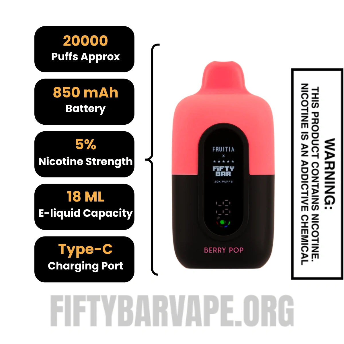 Berry Pop Fruitia X Fifty Bar 20K Disposable Vape Specifications Berry Pop Fruitia X Fifty Bar 20K Disposable Vape Specifications
