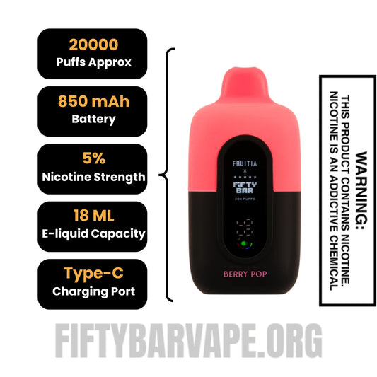 Berry Pop Fruitia X Fifty Bar 20K Disposable Vape Specifications Berry Pop Fruitia X Fifty Bar 20K Disposable Vape Specifications