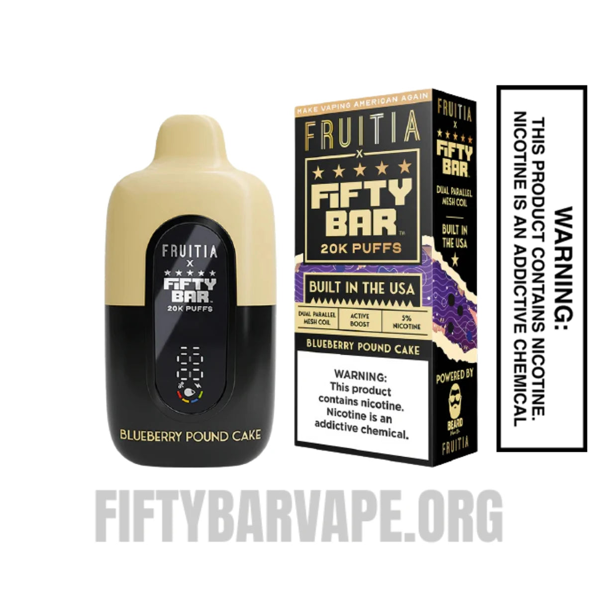 Blueberry Pound Cake Fruitia X Fifty Bar 20K Vape With Package Box
Blueberry Pound Cake Fruitia X Fifty Bar 20K Vape With Package Box