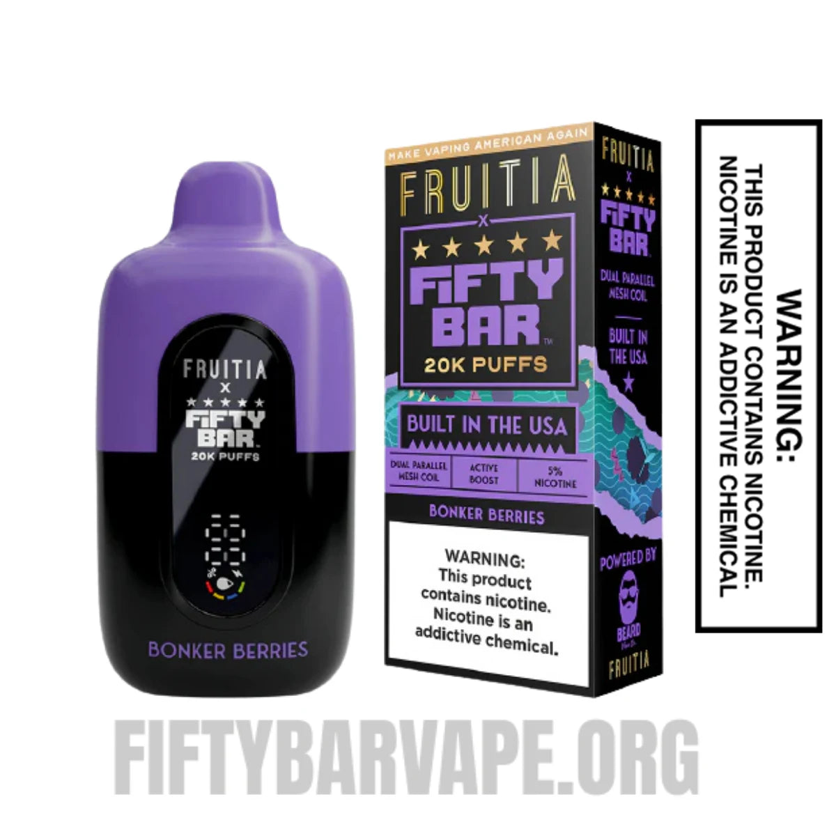 Bonker Berries Fruitia X Fifty Bar 20K Vape With Package Box Bonker Berries Fruitia X Fifty Bar 20K Vape With Package Box