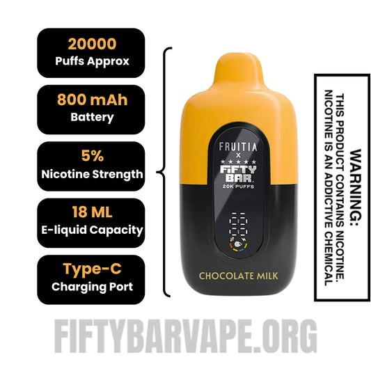 Chocolate Milk Fruitia X Fifty Bar 20K Disposable Vape Specifications Chocolate Milk Fruitia X Fifty Bar 20K Disposable Vape Specifications