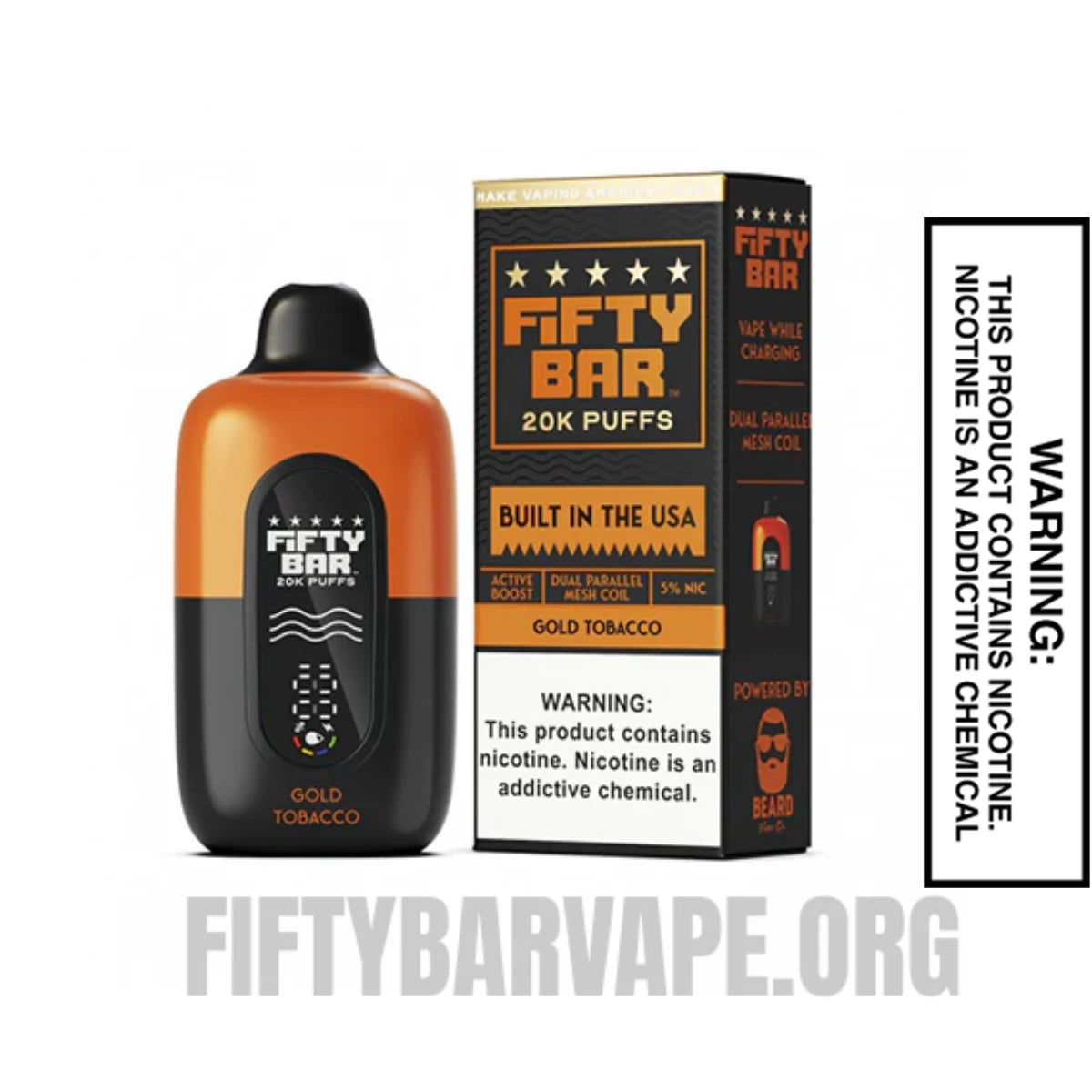 Gold Tobacco Fifty Bar 20K Disposable Vape With Package Box Gold Tobacco Fifty Bar 20K Disposable Vape With Package Box