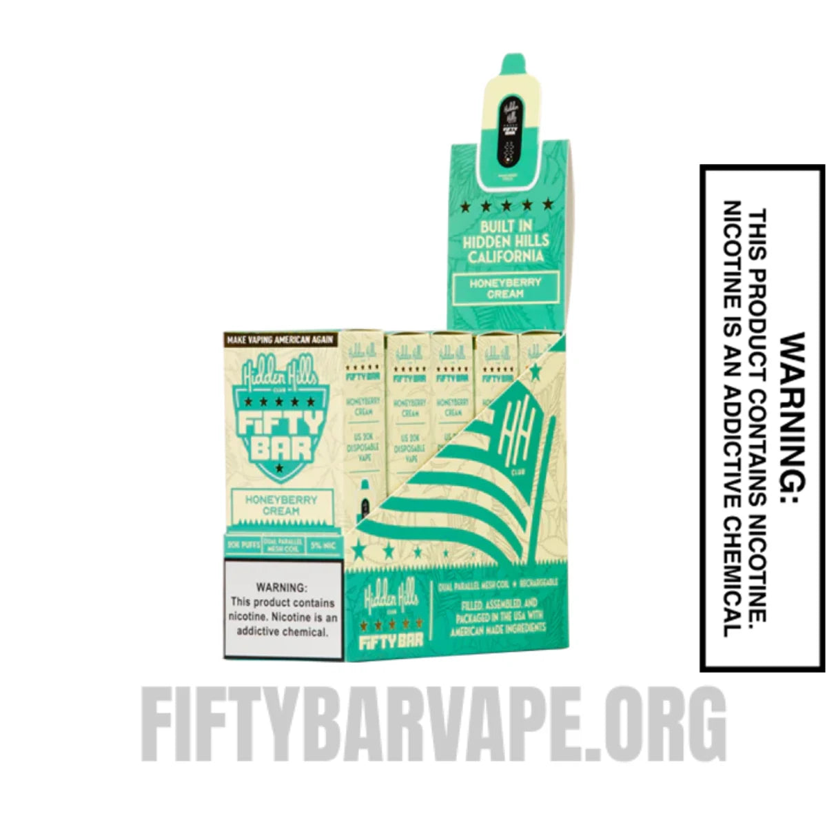 Honeyberry Cream Hidden Hills X Fifty Bar 20K Vape With Bundle Pack Honeyberry Cream Hidden Hills X Fifty Bar 20K Vape With Bundle Pack