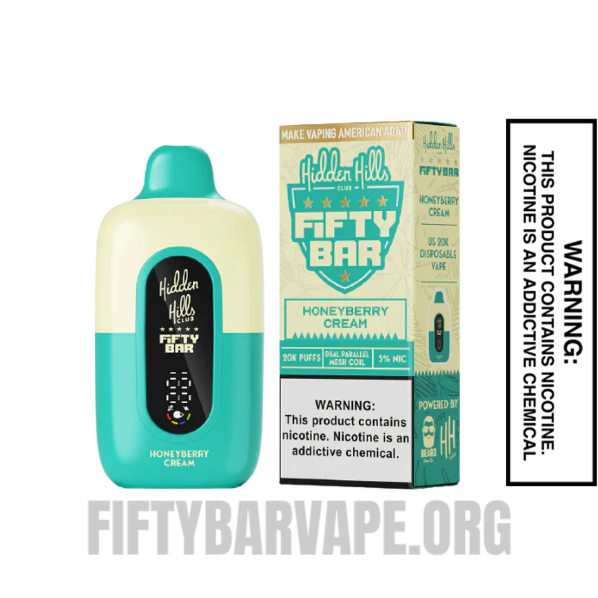 Honeyberry Cream Hidden Hills X Fifty Bar 20K Vape With Package Box Honeyberry Cream Hidden Hills X Fifty Bar 20K Vape With Package Box