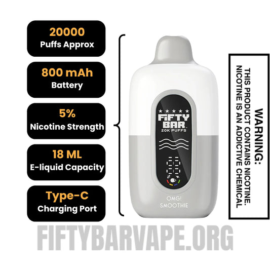 OMG! Smoothie Fifty Bar 20K Disposable Vape Specifications OMG! Smoothie Fifty Bar 20K Disposable Vape Specifications