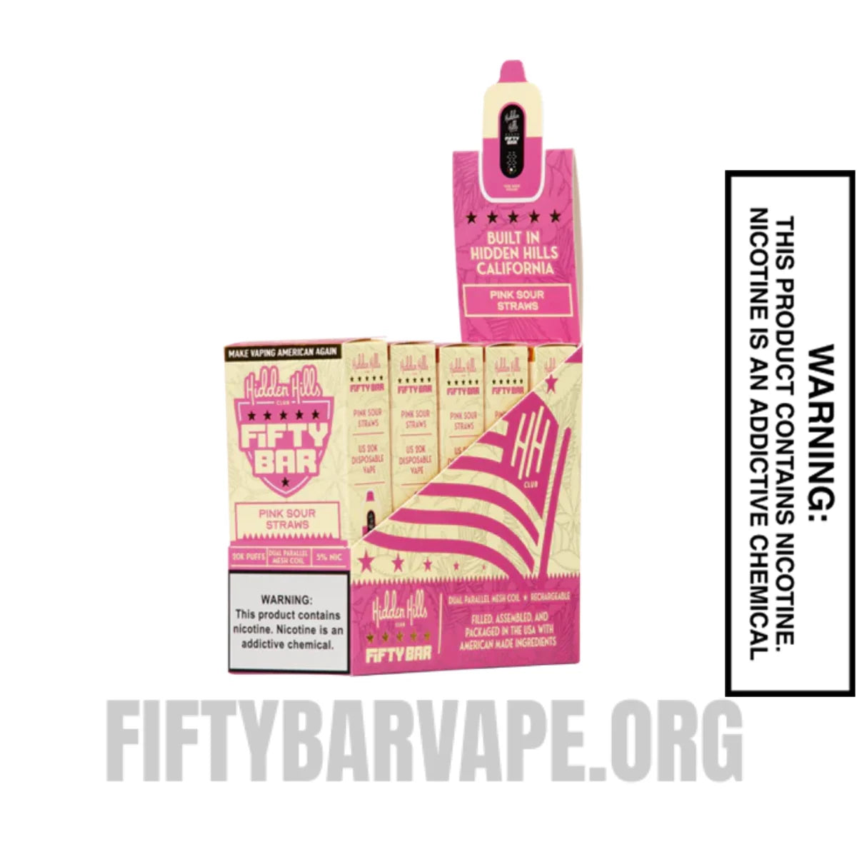 Pink Sour Straws Hidden Hills X Fifty Bar 20K Vape With Bundle Pack Pink Sour Straws Hidden Hills X Fifty Bar 20K Vape With Bundle Pack