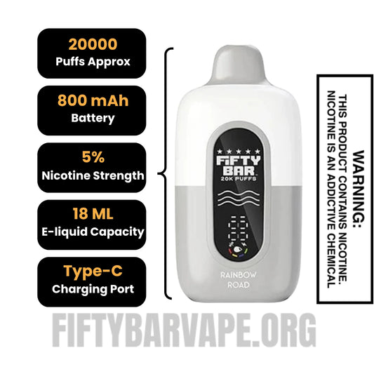 Rainbow Road Fifty Bar 20K Disposable Vape Specifications Rainbow Road Fifty Bar 20K Disposable Vape Specifications