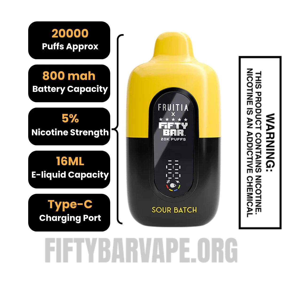 Sour Batch Fruitia X Fifty Bar 20K Vape Specifications Sour Batch Fruitia X Fifty Bar 20K Vape Specifications