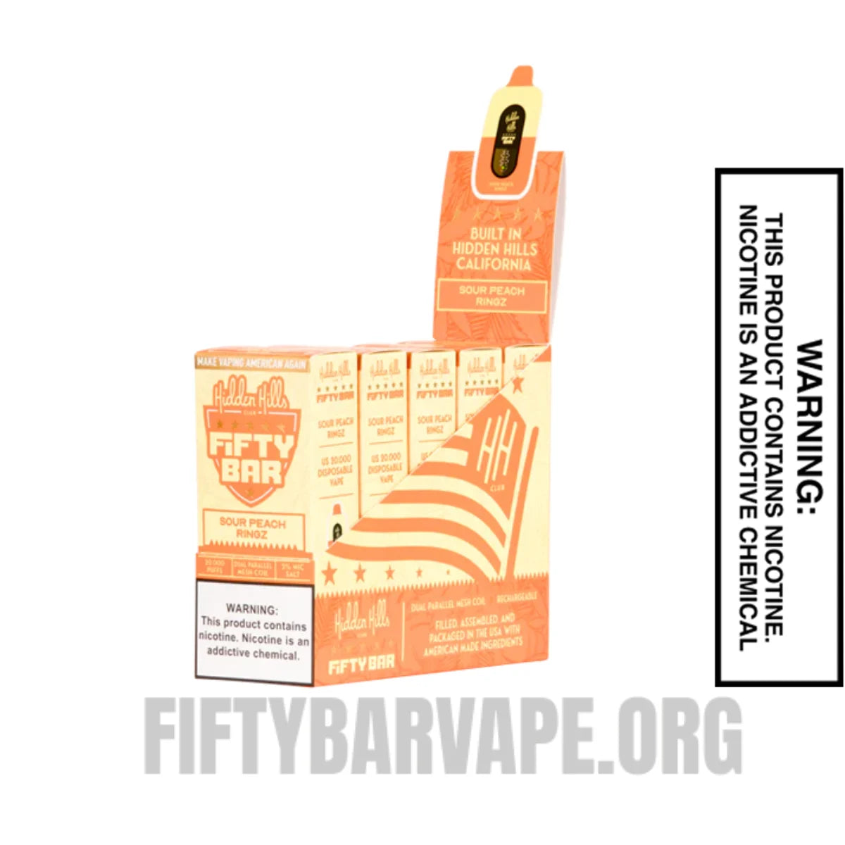 Sour Peach Ringz Hidden Hills X Fifty Bar 20K Vape With Bundle Pack Sour Peach Ringz Hidden Hills X Fifty Bar 20K Vape With Bundle Pack