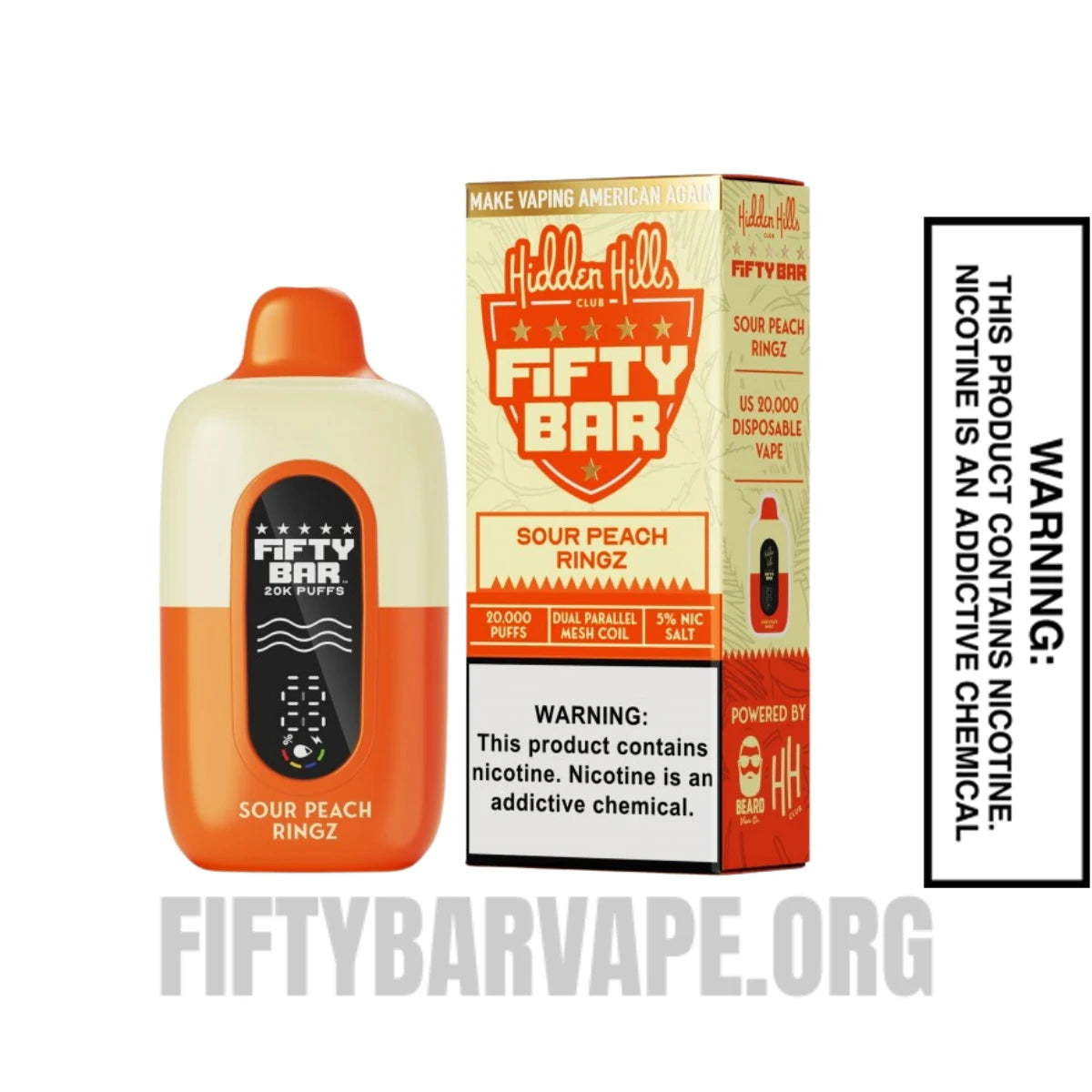 Sour Peach Ringz Hidden Hills X Fifty Bar 20K Vape With Package Box Sour Peach Ringz Hidden Hills X Fifty Bar 20K Vape With Package Box