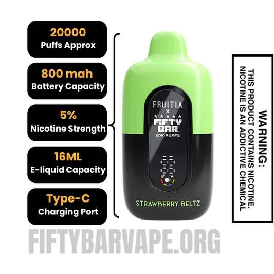 Strawberry Beltz Fruitia X Fifty Bar 20K Vape Specifications Strawberry Beltz Fruitia X Fifty Bar 20K Vape Specifications
