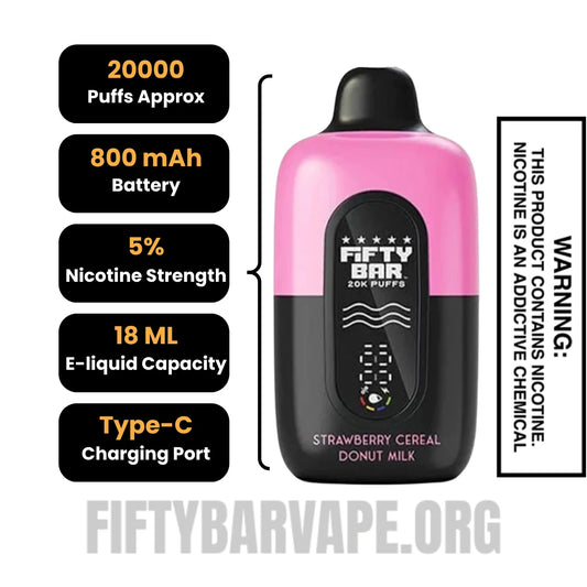 Strawberry Cereal Donut Milk Fifty Bar 20K Disposable Vape Specifications Strawberry Cereal Donut Milk Fifty Bar 20K Disposable Vape Specifications