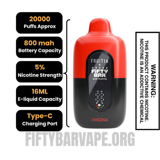 Swedish Fruitia X Fifty Bar 20K Vape Specifications Swedish Fruitia X Fifty Bar 20K Vape Specifications