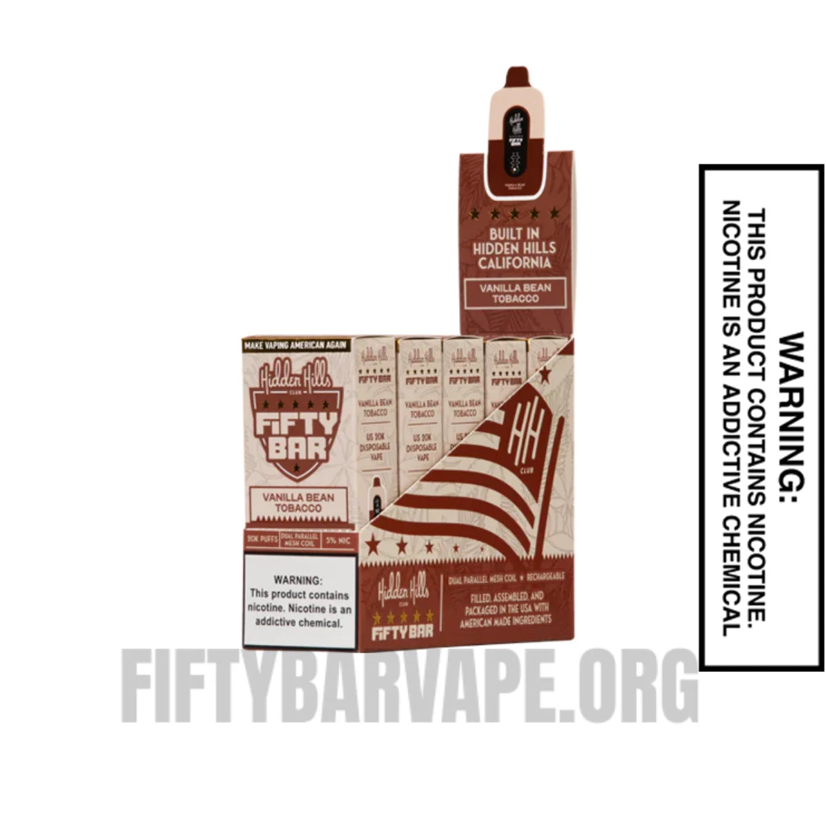Vanilla Bean Tobacco Hidden Hills X Fifty Bar 20K Vape With Bundle Pack Vanilla Bean Tobacco Hidden Hills X Fifty Bar 20K Vape With Bundle Pack