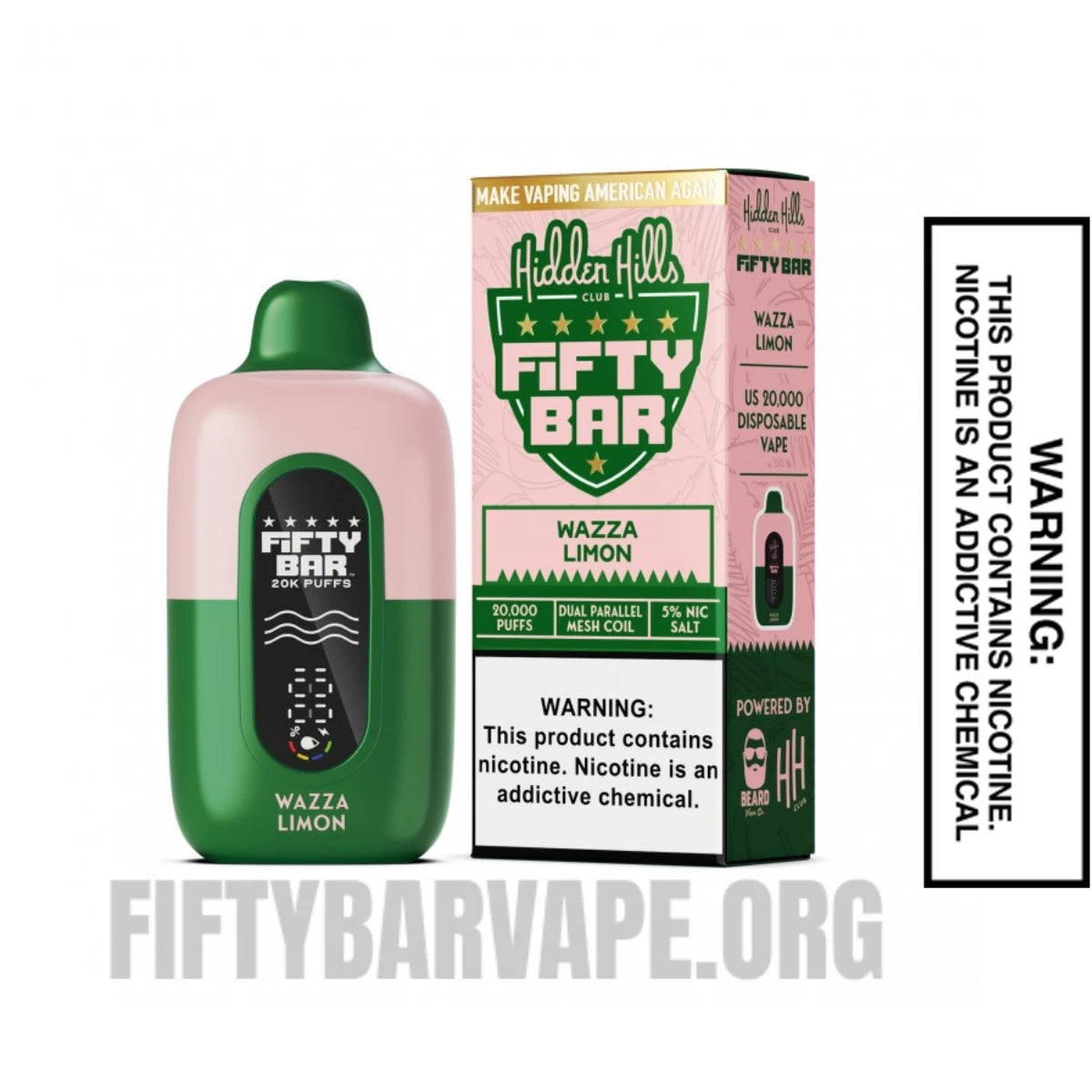 Wazza Limon Hidden Hills X Fifty Bar 20K Vape With Package Box Wazza Limon Hidden Hills X Fifty Bar 20K Vape With Package Box