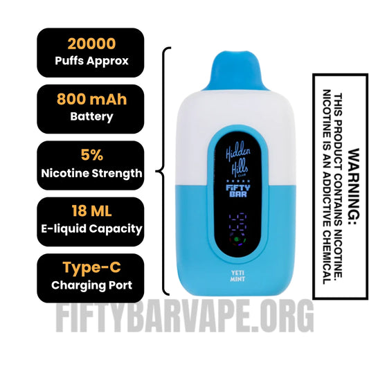 Yeti Mint Hidden Hills X Fifty Bar 20K Vape Specifications Yeti Mint Hidden Hills X Fifty Bar 20K Vape Specifications