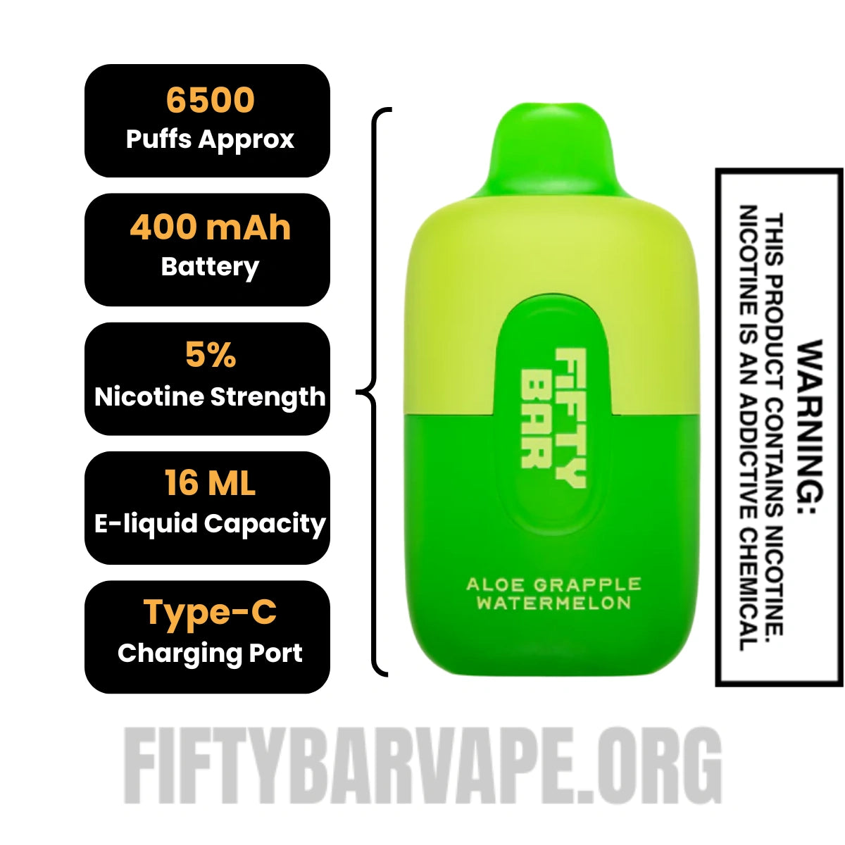 Aloe Grapple Watermelon Fifty Bar Disposable Vape Specifications