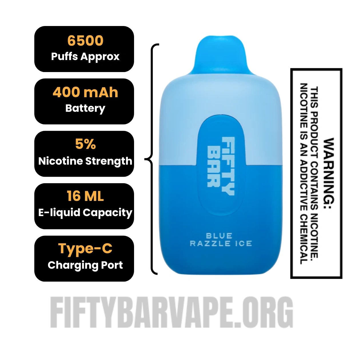 Blue Razzle Ice Fifty Bar Disposable Vape Specifications