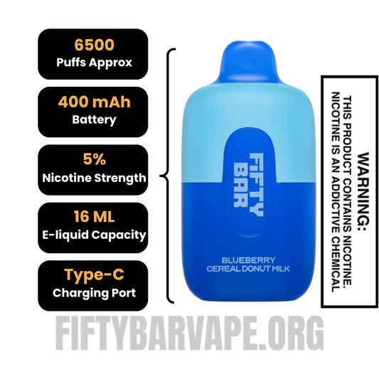 Blueberry Cereal Donut Milk Fifty Bar 20K Disposable Vape Specifications