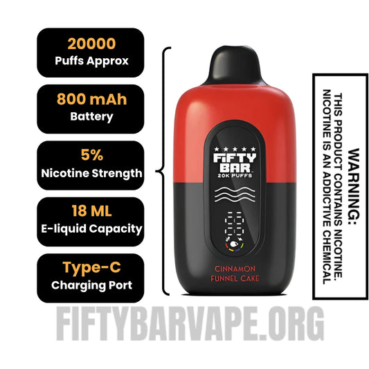 Cinnamon Funnel Cake Fifty Bar 20K Disposable Vape Specifications
