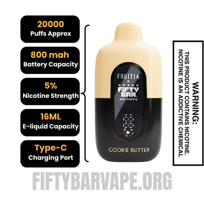 Cookie Butter Fruitia X Fifty Bar 20K Vape Cookie Butter Fruitia X Fifty Bar 20K Vape