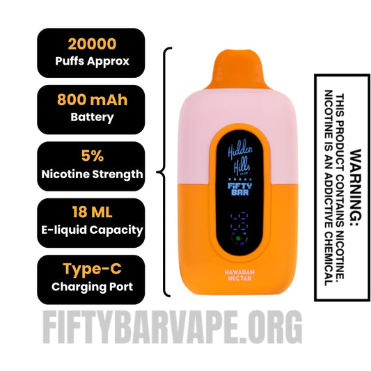 Hawaiian Nectar Hidden Hills X Fifty Bar 20K Vape Specifications