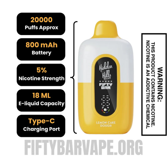 Lemon Cake Dough Hidden Hills X Fifty Bar 20K Vape Specifications