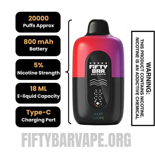 Milky Loops Fifty Bar 20K Disposable Vape Specifications