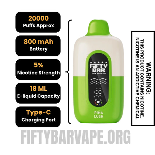 Pina Lush Hidden Hills X Fifty Bar 20K Vape Specifications