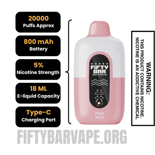Pink Milk Hidden Hills X Fifty Bar 20K Vape Specifications