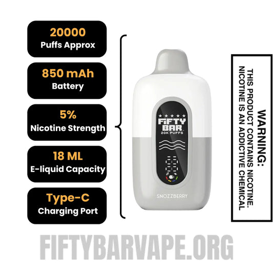 SnozzBerry Fifty Bar 20K Disposable Vape Specifications