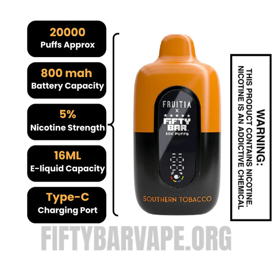 Southern Tobacco Fruitia X Fifty Bar 20K Vape Specifications
