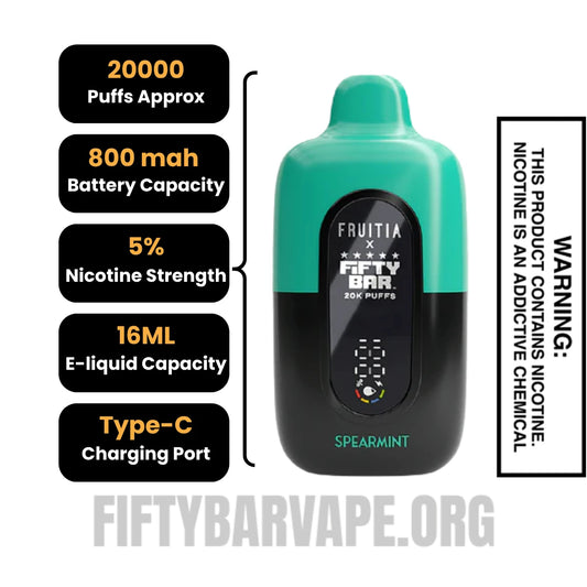 Spearmint Fruitia X Fifty Bar 20K Vape Specification