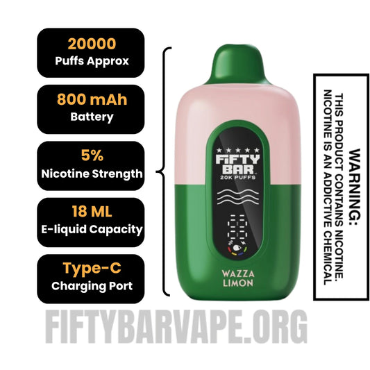 Wazza Limon Hidden Hills X Fifty Bar 20K Vape Specifications