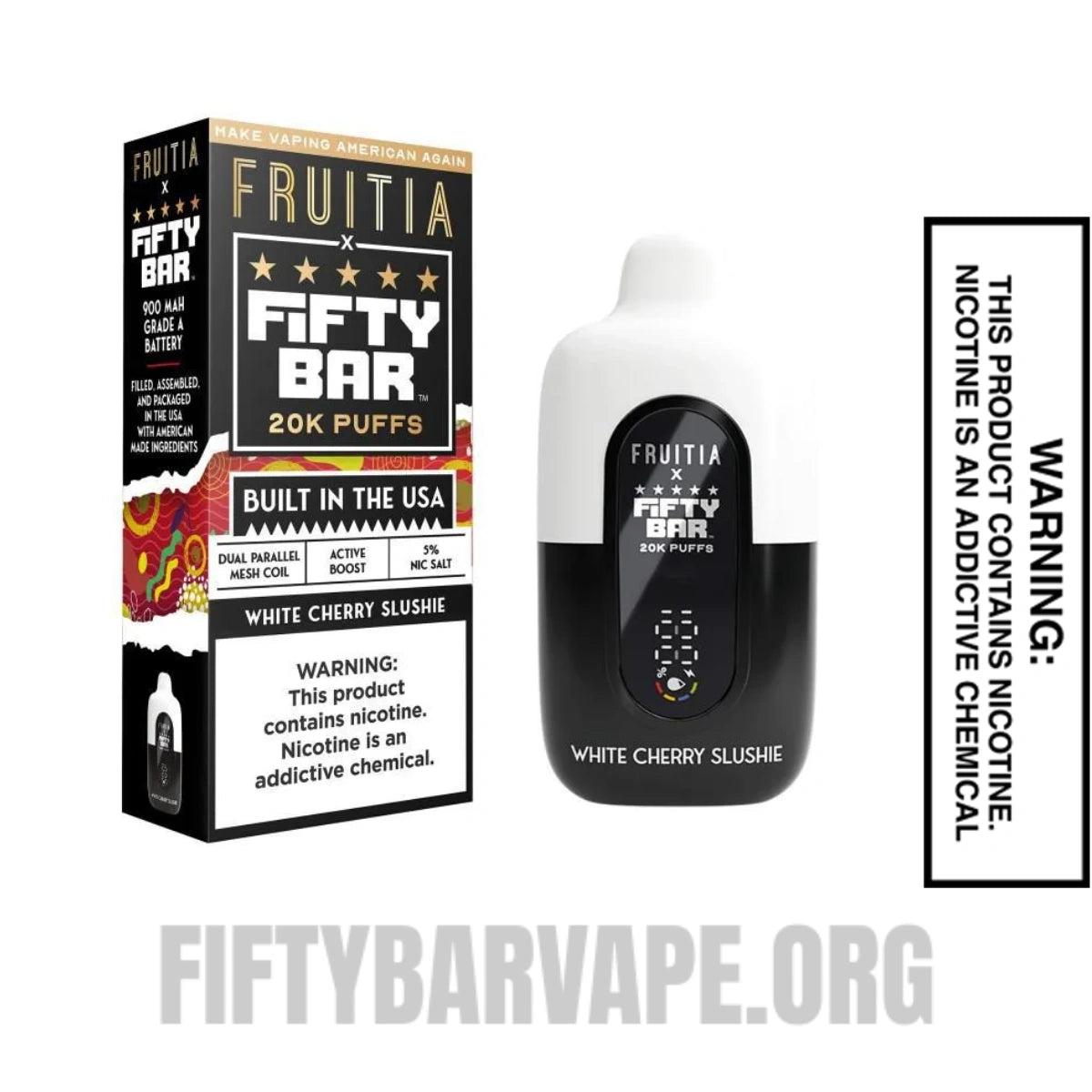 White Cherry Slushie Fruitia X Fifty Bar 20K Disposable Vape With Package Box